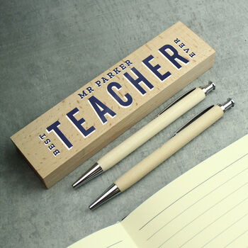 Personalised Best Teacher Wooden Pen And Pencil Gift Set, 4 of 7
