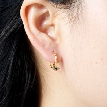 Gold Evil Eye Charm Hoop Earrings, Turkish Evil Eye, 2 of 7