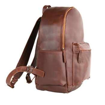 Personalised Brown Leather Backpack With Side Pockets, 5 of 11