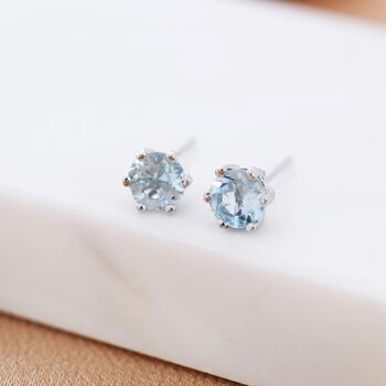 Genuine Blue Topaz Stud Earrings In Sterling Silver, 4 of 12