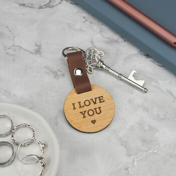 Engraved 'I Love You / More' Keyring Pair For Couples, 2 of 7