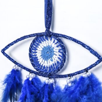 Blue Eye Dream Catcher With Black Feather, 2 of 6