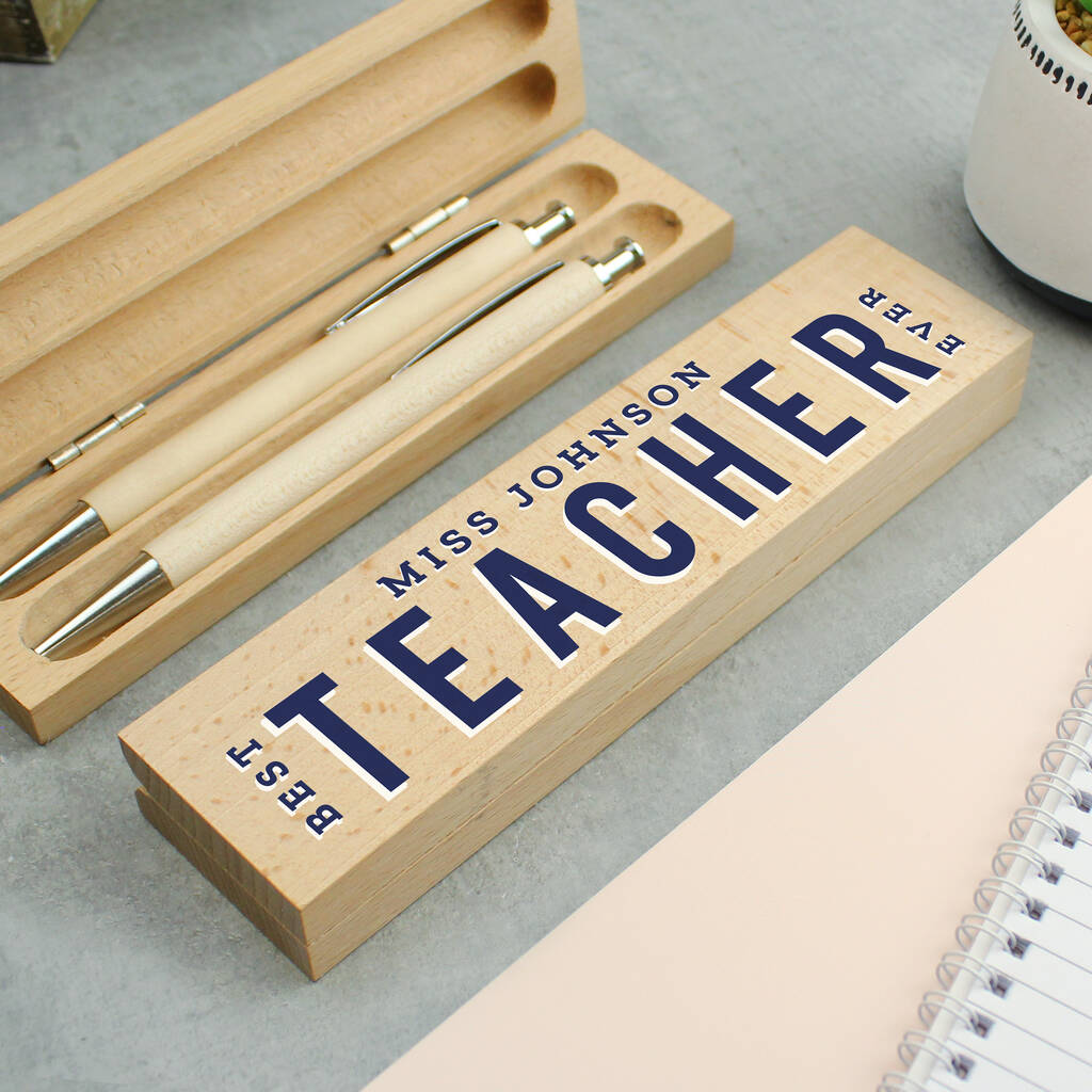 Personalised Wooden Box Pen / Pencil Gift Teacher, 1 of 4