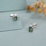 Sterling Silver Moss Agate And Cz 16 G Flat Back Labret Earrings, thumbnail 6 of 10