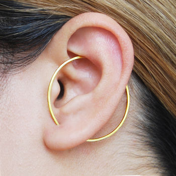 Round Geometric Gold Plated Silver Hoop Earrings, 2 of 10