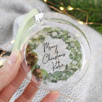 Personalised Merry Christmas Wreath Glass Bauble, 3 of 3