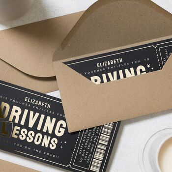 Personalised Gold Foil Driving Lessons Birthday Voucher, 7 of 9