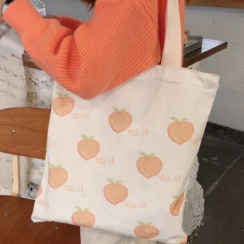 Peach Fruit Picnic Canvas Tote Bag, 2 of 6