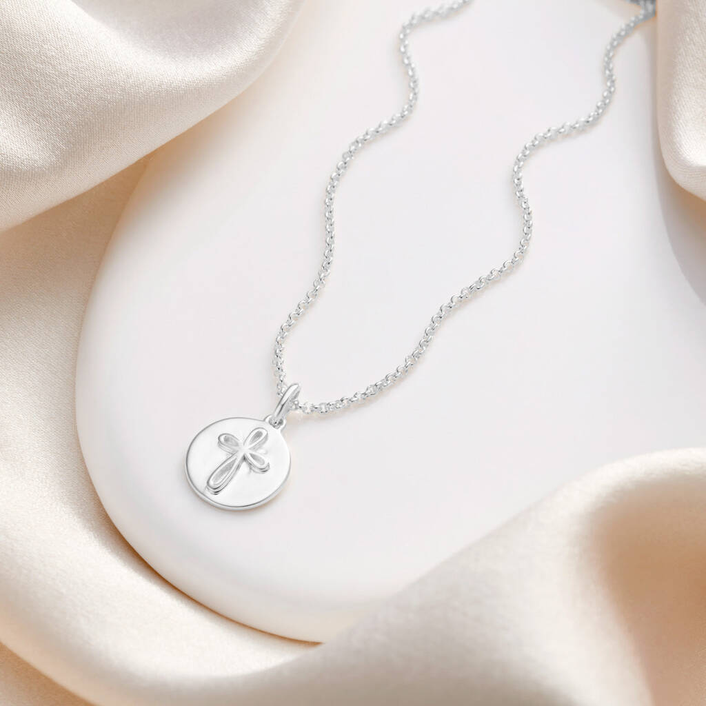 Personalised Cherish Disc Necklace Sterling Silver | Baptism | 1st Birthday | Engraved Jewellery, 1 of 5