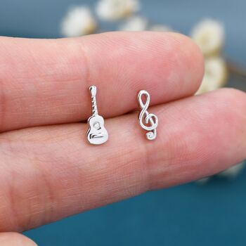 Mismatched Guitar And Music Note Stud Earrings, 4 of 8