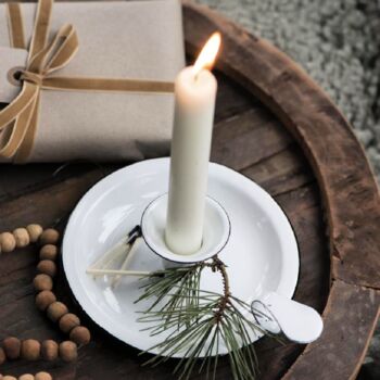 White Scandi Enamel Wee Willie Winkie Candle Holder, 2 of 3