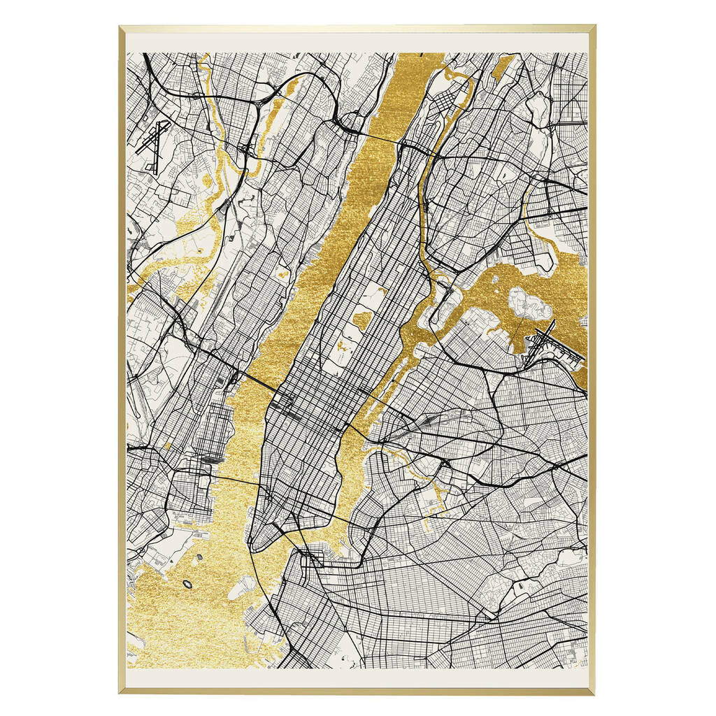New York Metallic Map Screen Print | Gold Leaf, 1 of 2