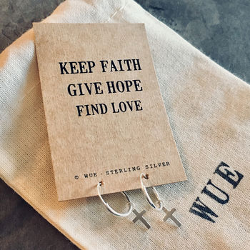 Silver Cross Hoop Earrings. Faith Hope Love, 2 of 3