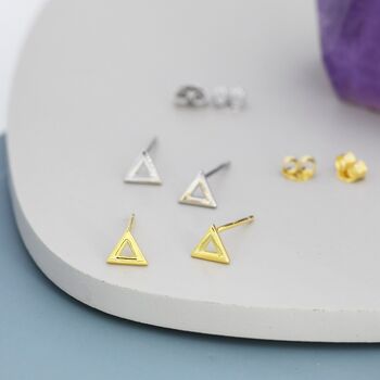 Tiny Triangle Stud Earrings In Sterling Silver, 6 of 11