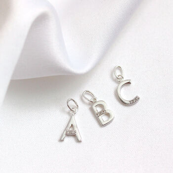 Sterling Silver Triple Diamond Initial Charm Necklace, 2 of 5