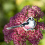 Inky Long Tailed Tit Eco Wooden Pin Brooch, thumbnail 4 of 5