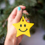 Smiley Star Christmas Tree Decoration, thumbnail 1 of 6
