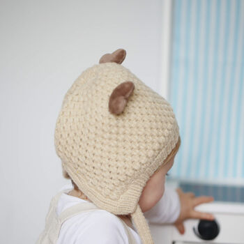 Corn Stitch Knit Reindeer Hat For Baby And Toddler, 5 of 11