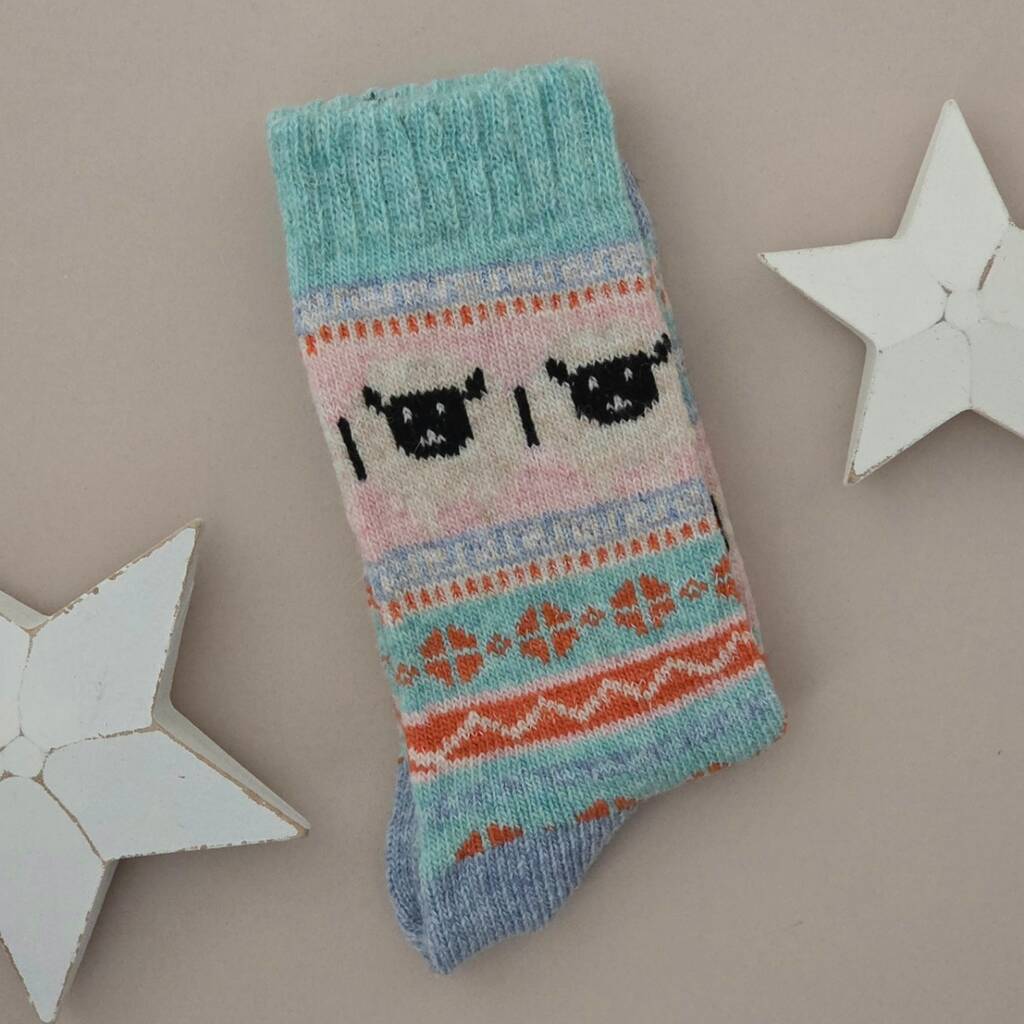 Wool Blend Sheep Socks In Turquoise Blue, 1 of 2