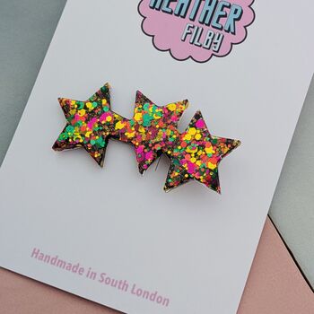 Jazzy Glitter Star Hair Clip / Festival Fashion Barrette / Fun Colourful Statement Hair Slide / Vibrant Birthday Gift For Her, 2 of 4