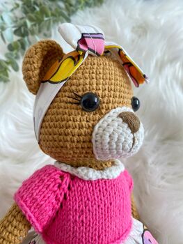Cute Handmade Teddy Bear With Colourful Dress, 5 of 8