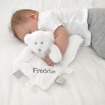 Personalised White Teddy Baby Comforter, 2 of 11