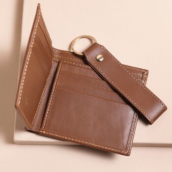 Men's Leather Wallet And Keyring Gift Set In Tan, 3 of 6