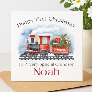 Personalised Train First Christmas Card, 2 of 3