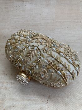 Gold Handcrafted Embroidered Oval Clutch Bag, 5 of 8