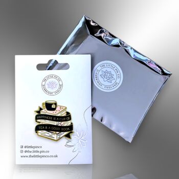 Large Happiness Is A Cup Of Tea And A Good Book Hard Enamel Pin Badge, Gift For Book Lovers, 5 of 8