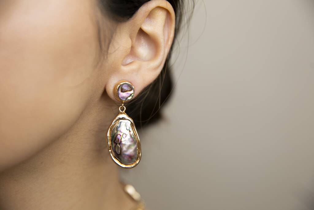 Ula 18 K Gold Plated Abalone Earrings By Carolina Wong ...
