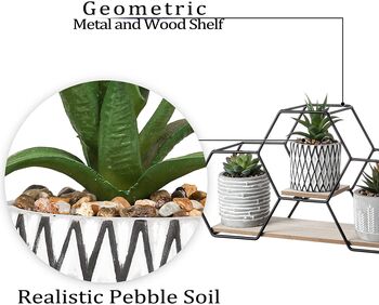 Set Of Three Artificial Plants With Wood Metal Shelf, 4 of 4