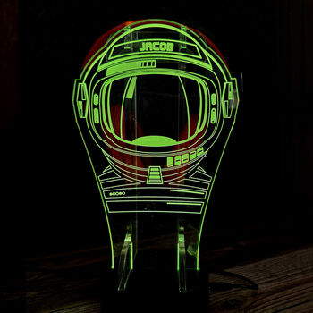 Personalised Space Helmet Neon Light Up Gaming Headphone Stand, 5 of 5