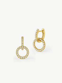 Double Hoop Pavé Earrings With Round Removable Charms In Gold, 5 of 5