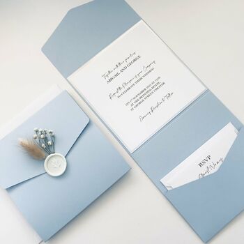 Dusky Blue And White Bunny Tails Wedding Invitation, 3 of 7