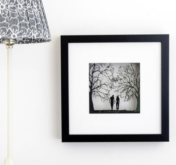 Framed Papercut Silhouette Of Couple Walking, 2 of 11