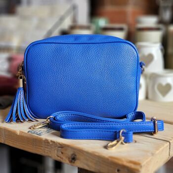 Single Zip Cross Body Bag With Tassel In Cobalt Blue, 3 of 3