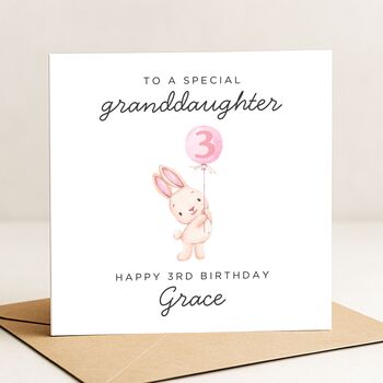 Personalised Bunny 3rd Birthday Card For Granddaughter, 3 of 7