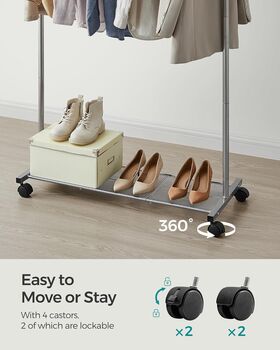 Rolling Clothes Rack With Shelf And Lockable Wheels, 8 of 12