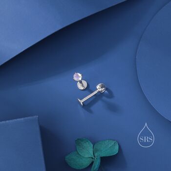 Sterling Silver Moonstone Internally Threaded Flat Back Earrings, 3 of 10