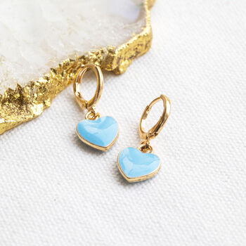 Gold Plated Blue Enamel Heart Huggie Earrings, 3 of 8