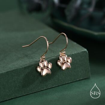 Sterling Silver Paw Print Drop Hook Earrings, 2 of 11