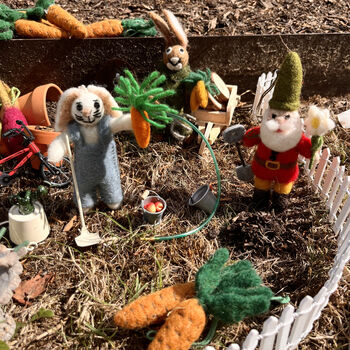 Handmade Felt Gordon The Gardening Hare Decoration, 3 of 3