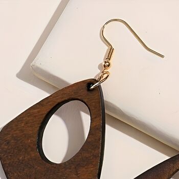 Hollow Rhombus Wooden Dangle Earrings Gift, 2 of 3