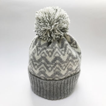 Ladies Lambswool Knitted Bobble Hat Waves Pattern, 4 of 9