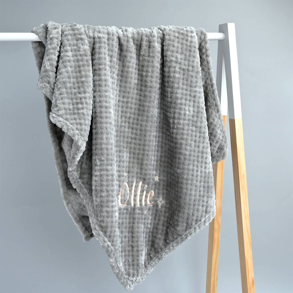 Personalised Grey Baby Blanket With Stars And Name By KEEDD