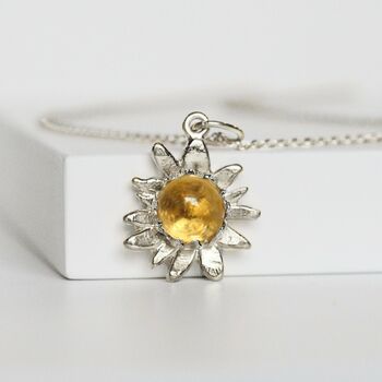 Sterling Silver Sunflower Necklace With Citrine, 2 of 5