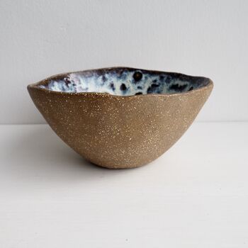 Handmade Pottery Brown Blue Cereal Bowl, 4 of 9