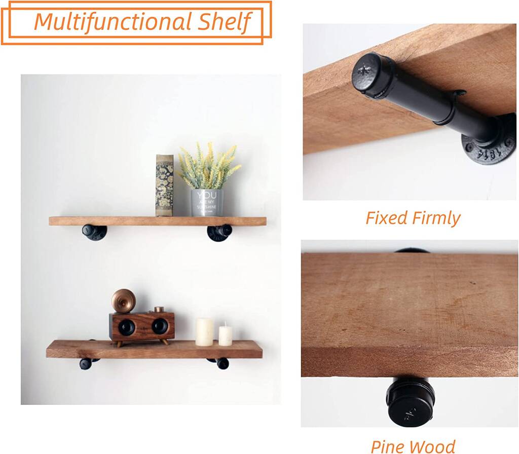 Set Of Two Wooden Wall Shelves With Industrial Pipes By Momentum   Original Set Of Two Wooden Wall Shelves With Industrial Pipes 