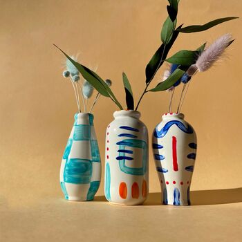 Set Of Three Hand Painted Strokes Stem Vases, 5 of 5